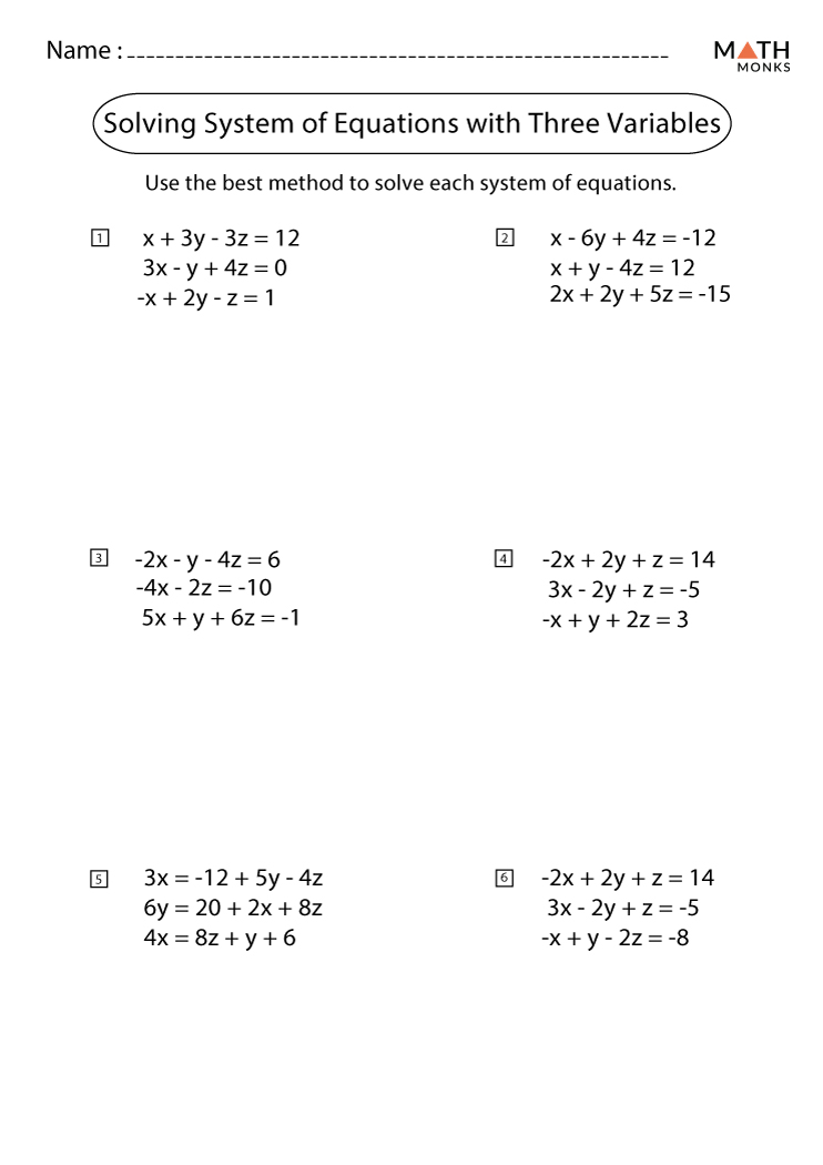 Solving 3 Variable Equations Worksheet Mastering The Art Of