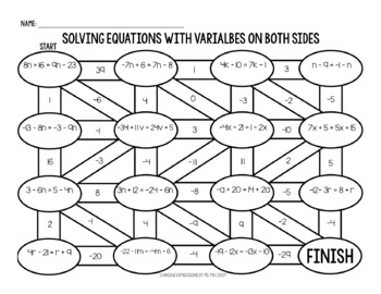 Solving Equations With Variables On Both Sides Maze Teaching Resources