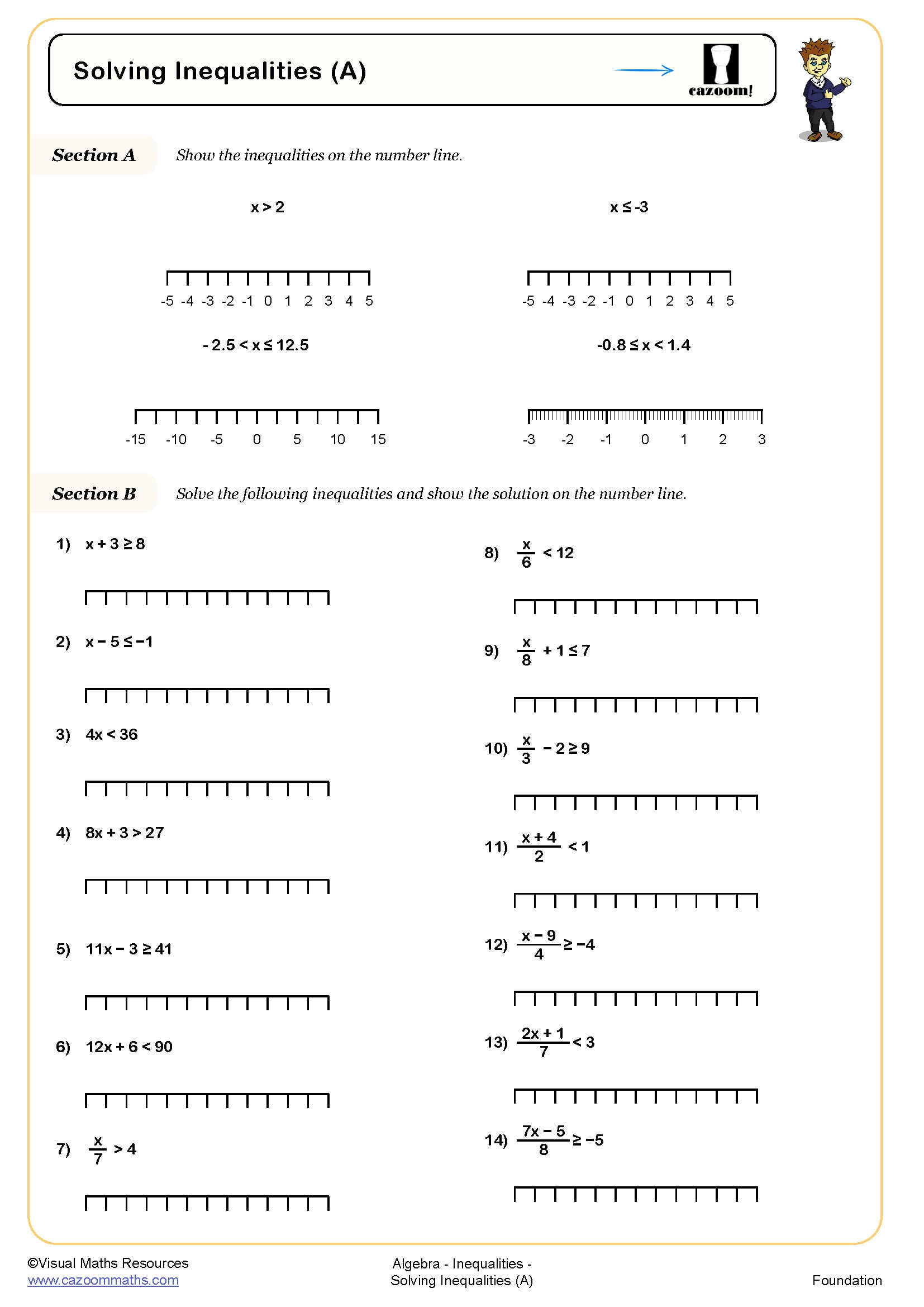 Solving Inequalities B Worksheet Cazoom Maths Worksheets