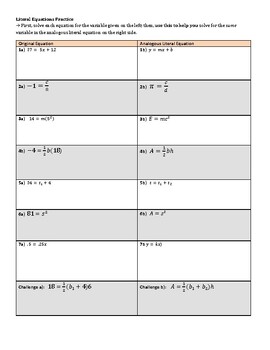 Solving Literal Equations By Michele Stassfurth Tpt