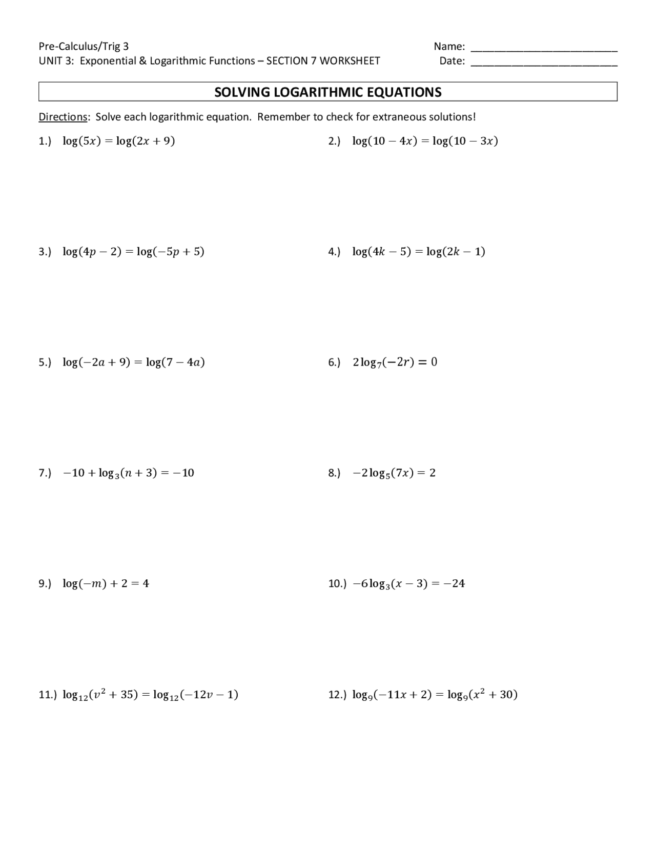 Solving Logarithmic Equations Properties Examples Video