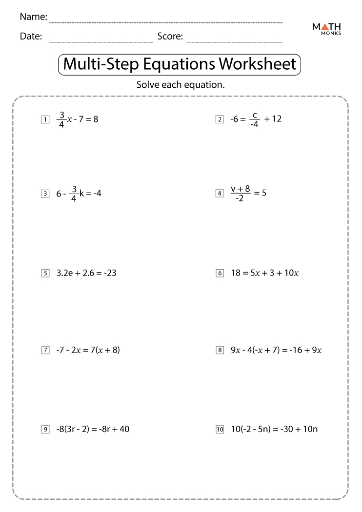 Solving Multi Step Equations Worksheet 8Th Grade Math Art Worksheets By