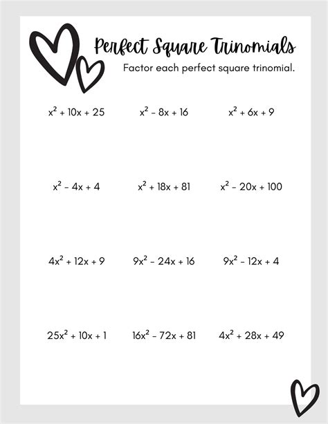 Solving Perfect Square Trinomials Worksheet