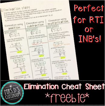 Solving Systems By Elimination Cheat Sheet By Mrs D S Classroom