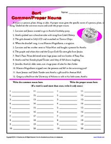 Sort Common Proper Nouns Worksheet For 2Nd 7Th Grade Lesson Planet