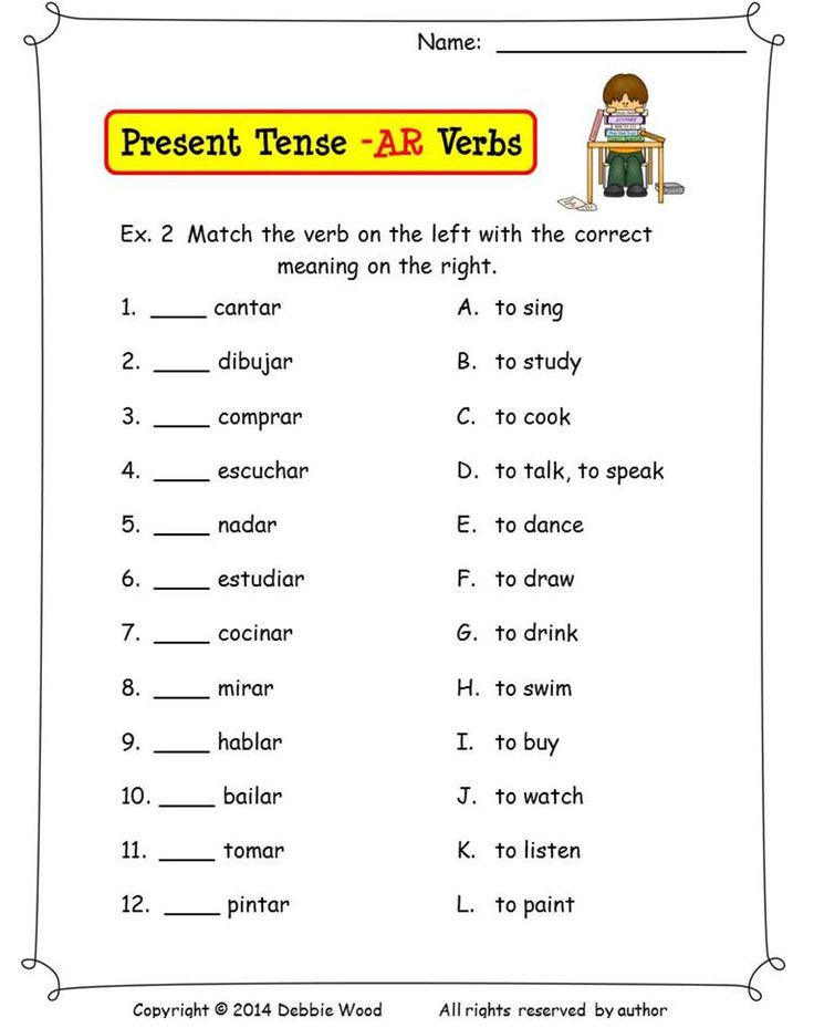 Spanish Ar Verbs Worksheet Wordmint