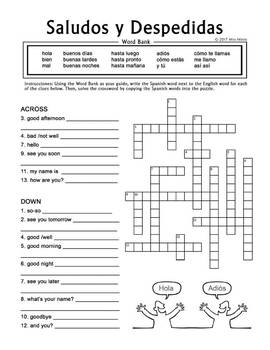 Spanish Greetings Farewells Basic Conversation Handout Crossword