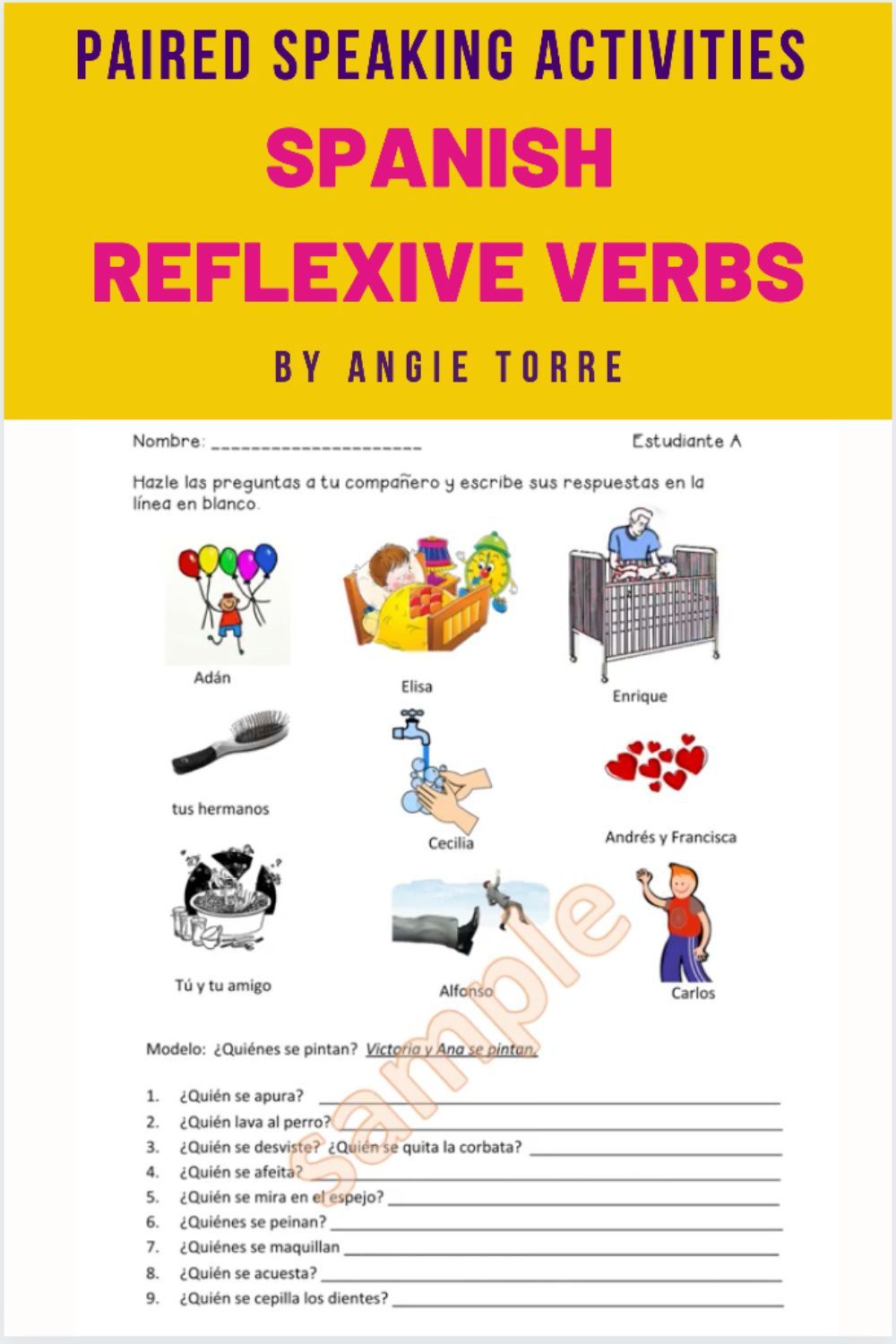 Spanish Reflexive Verbs Speaking Paired Activities Best Powerpoints