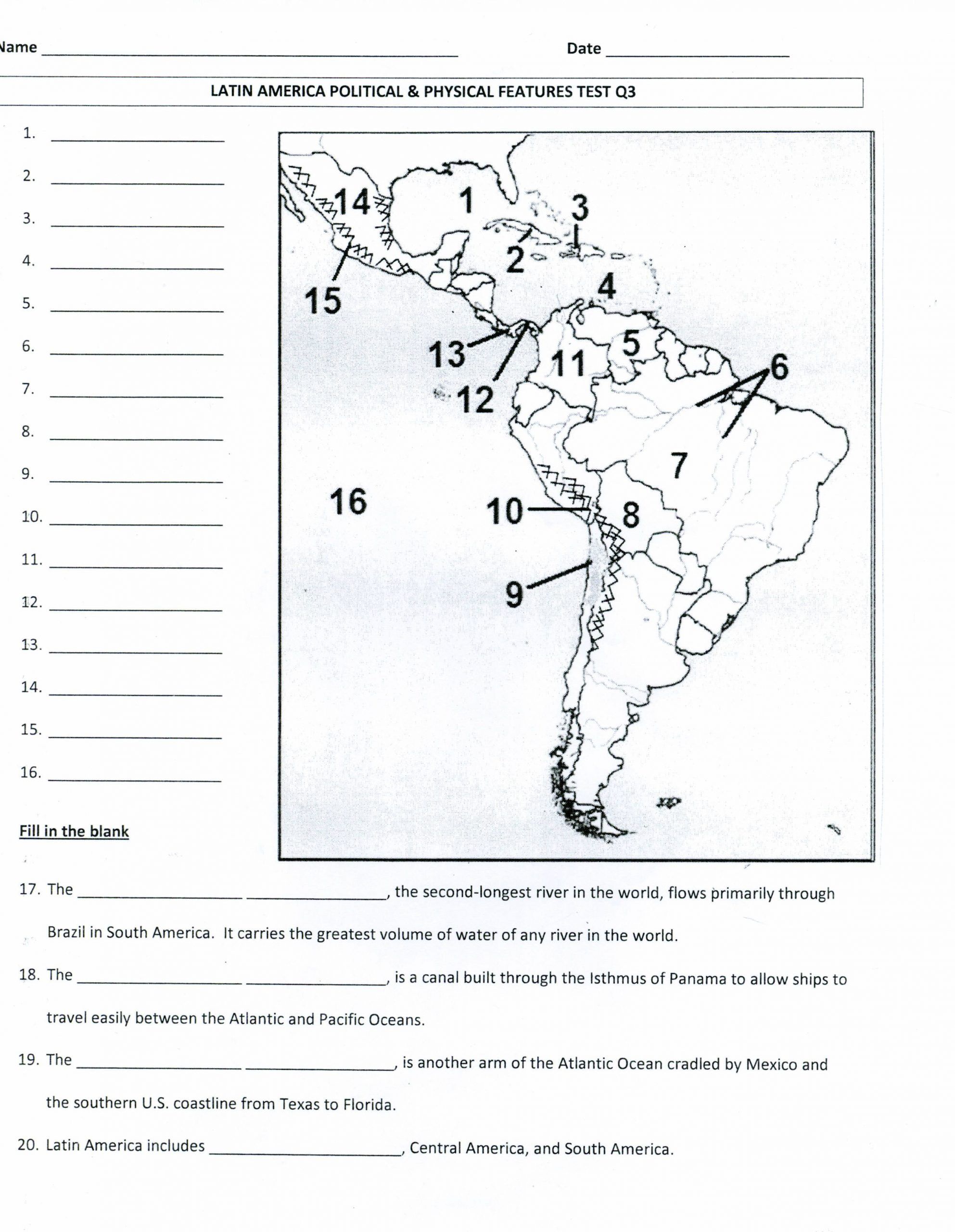 Spanish Speaking Countries Map Worksheet Latin America Map Quiz