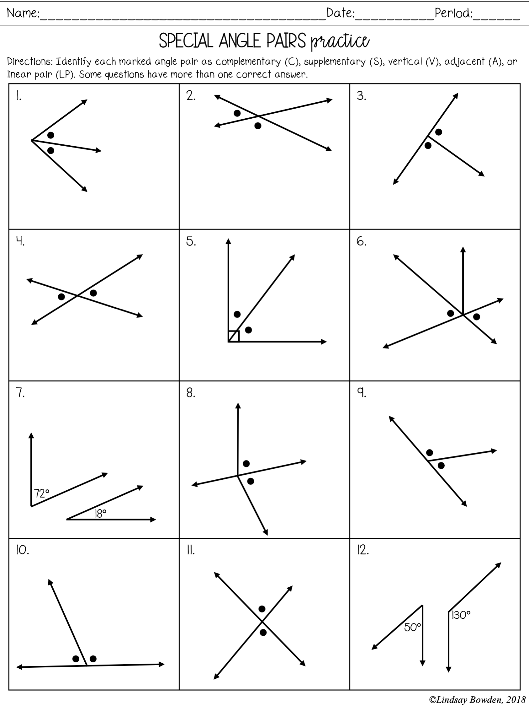 Special Angles Pairs Notes And Worksheets By Olivia Rae Tpt