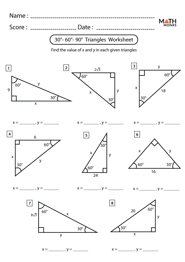 Special Right Triangle 30 60 90 Worksheet