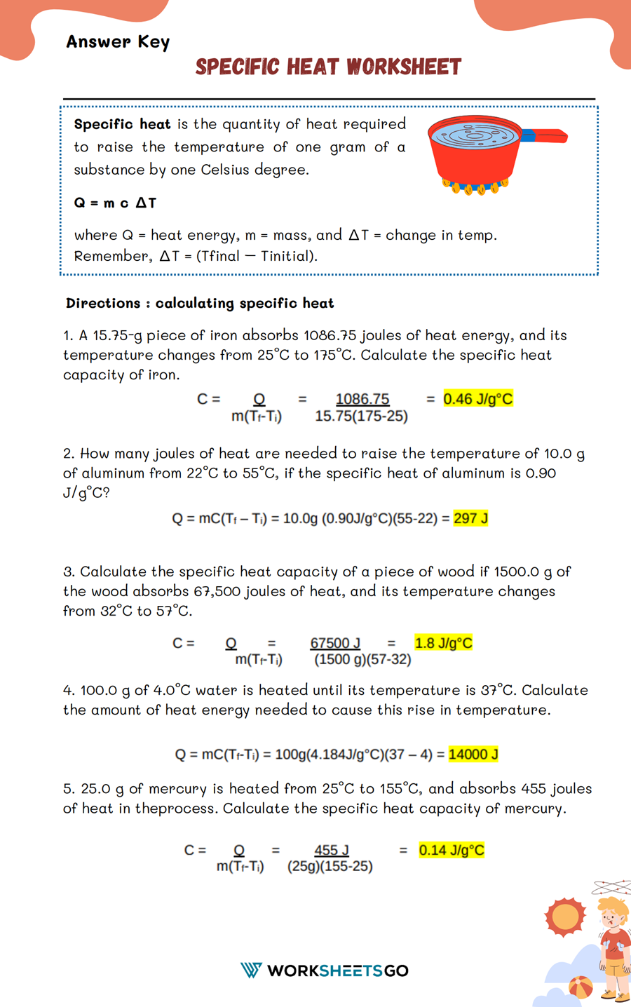 Specific Heat Worksheet Answers Imsyaf Com