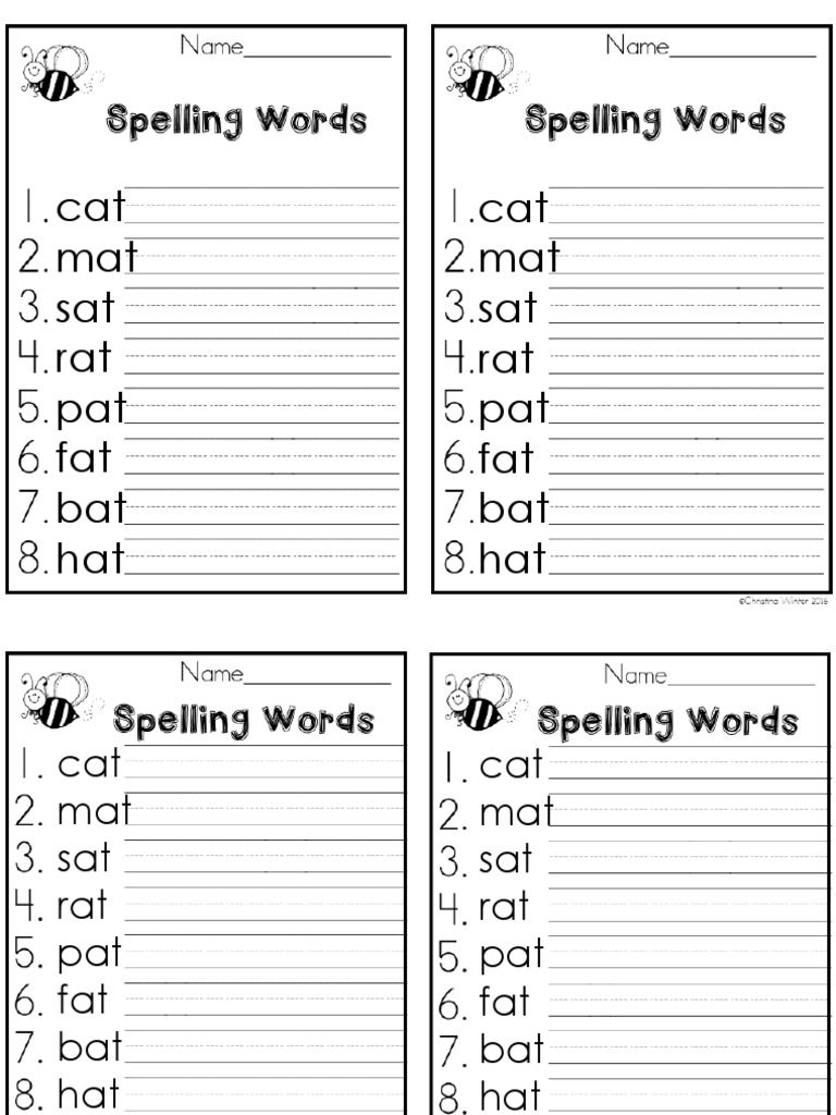 Spelling List Template Editable Free