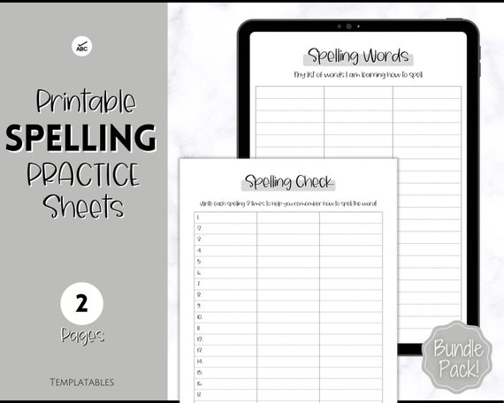 Spelling Practice Printable Spelling Words Sheets Sight Word Etsy