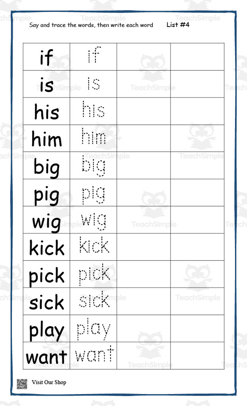 Spelling Word Tracing Worksheets