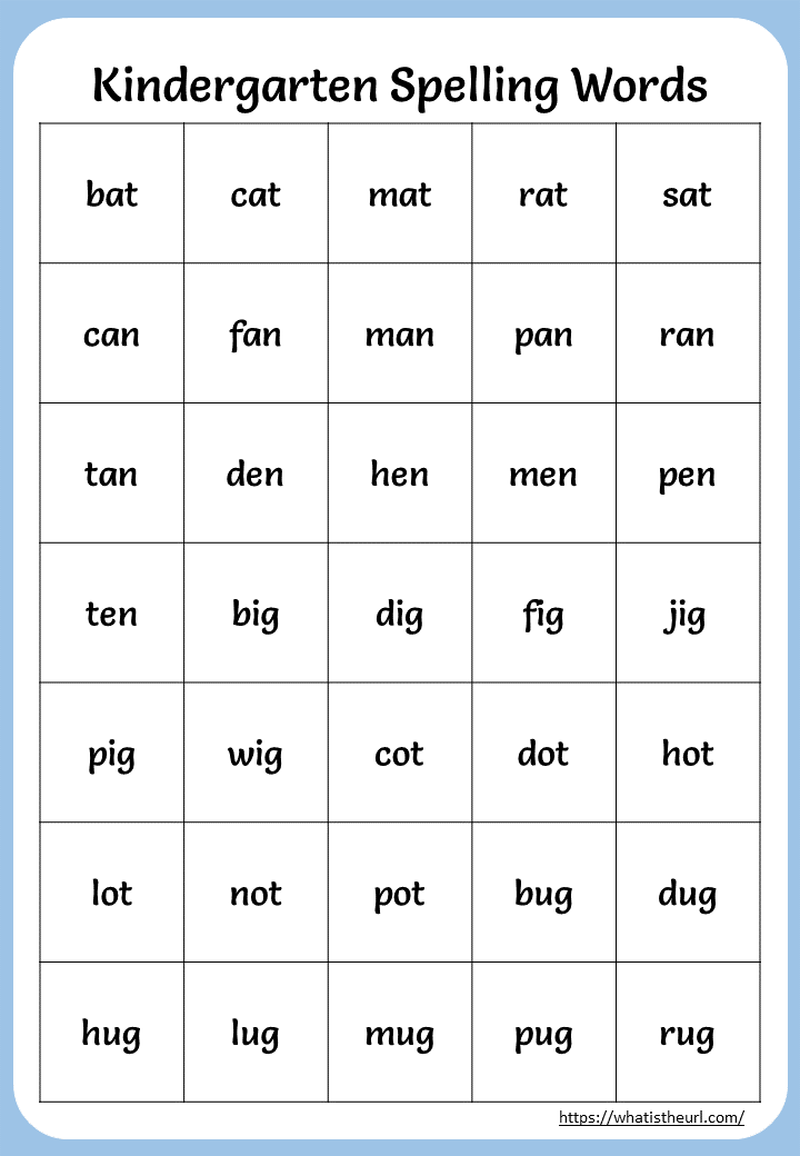 Spelling Words For Kindergarten Kindergarten