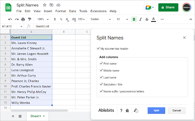 Split Names For Google Workspace