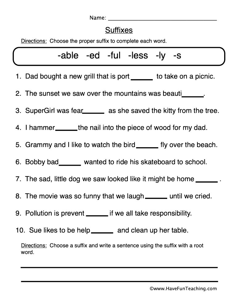 Spot The Suffix Worksheet