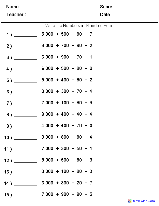 Standard Form Place Value Worksheets 4Th Grade Math Worksheets Place