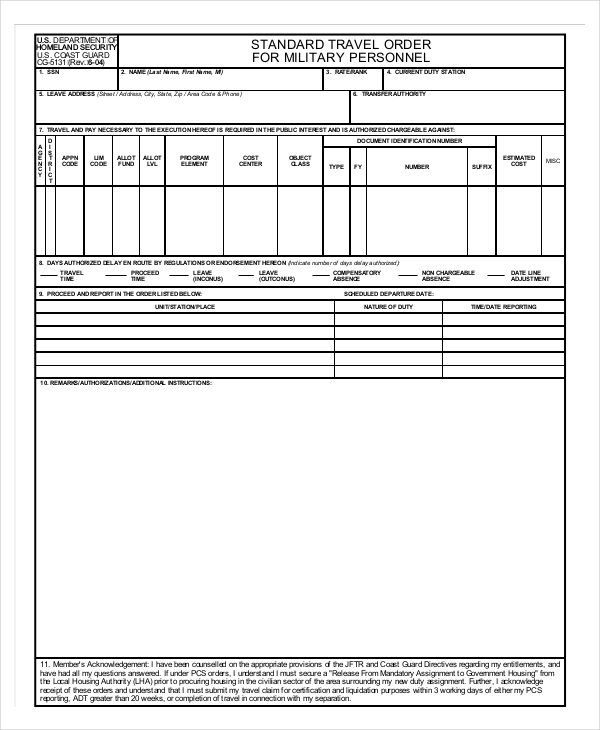 Standard Travel Order For Military Personnel Fill And Sign Printable