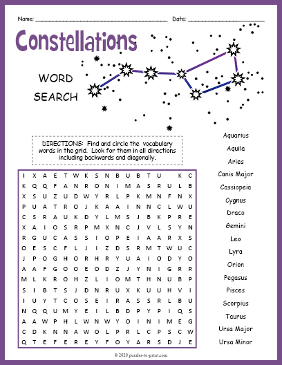 Stars Constellations Word Search Puzzle Worksheet Activity Made By