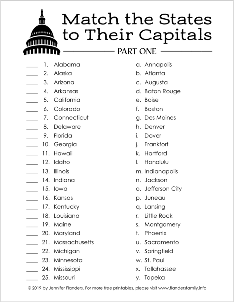 States And Capitals Matching Game Uplifting Mayhem