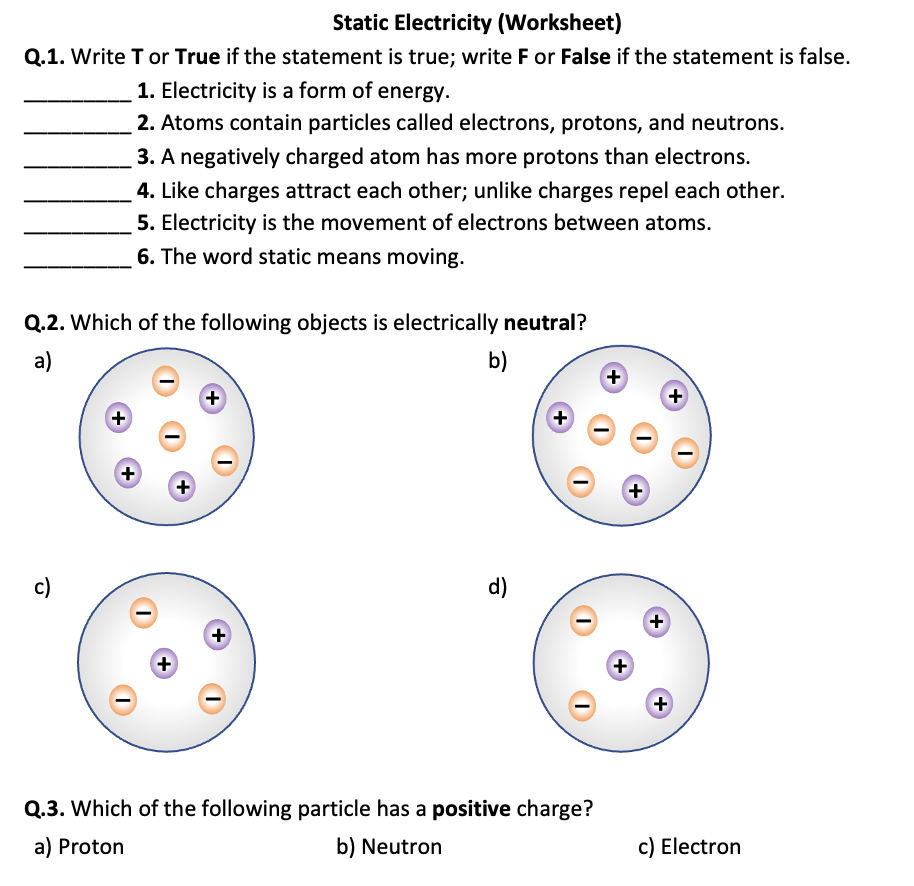 Static Electricity Worksheet Grade 8 Worksheet