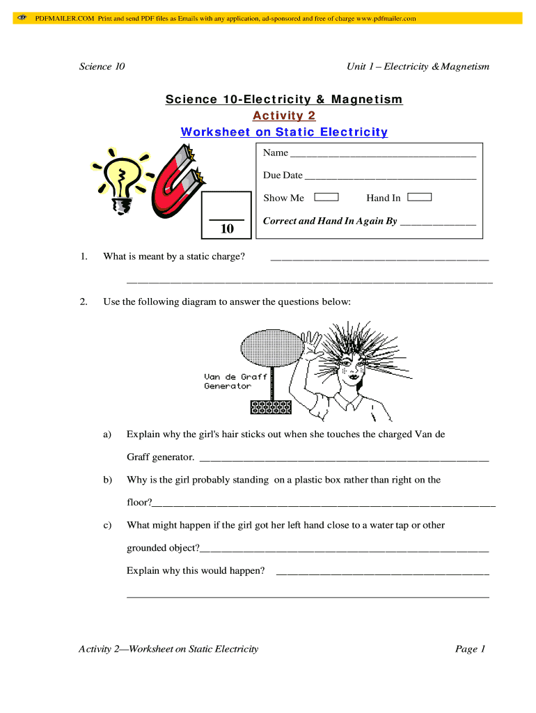 Static Electricity Worksheets