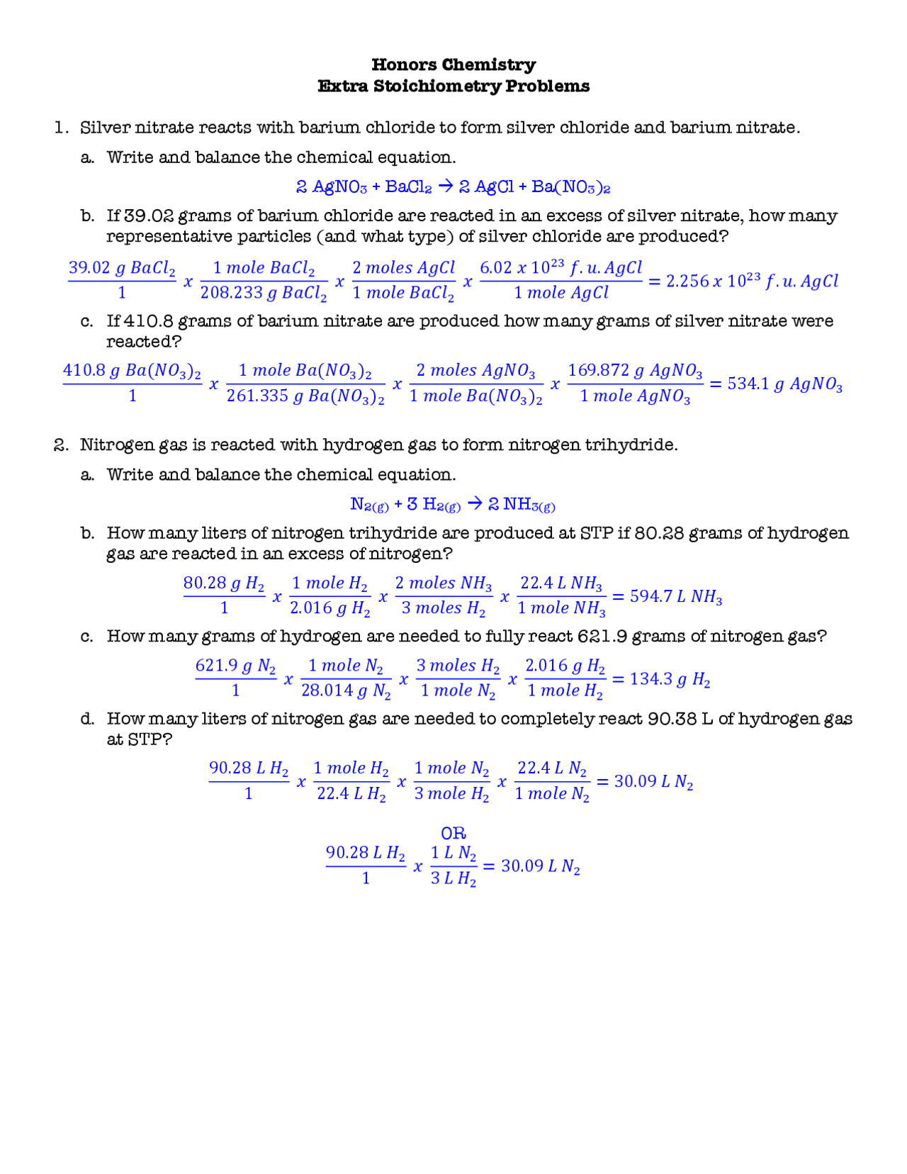 Stoichiometry Practice Problems 1