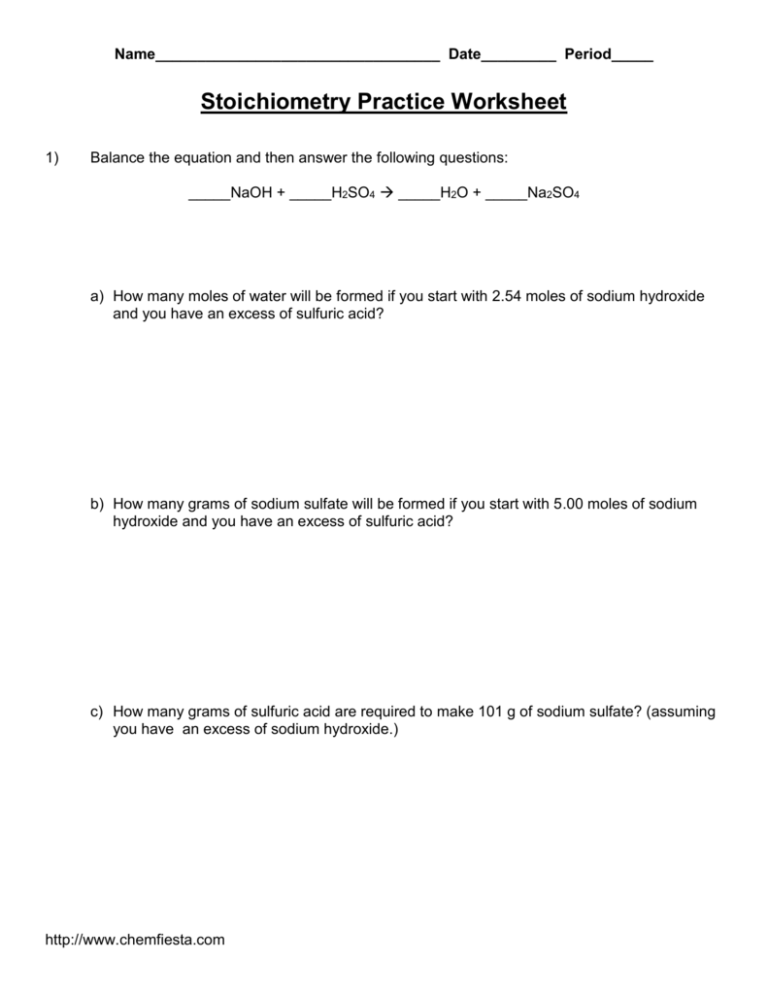 Stoichiometry Practice Worksheets