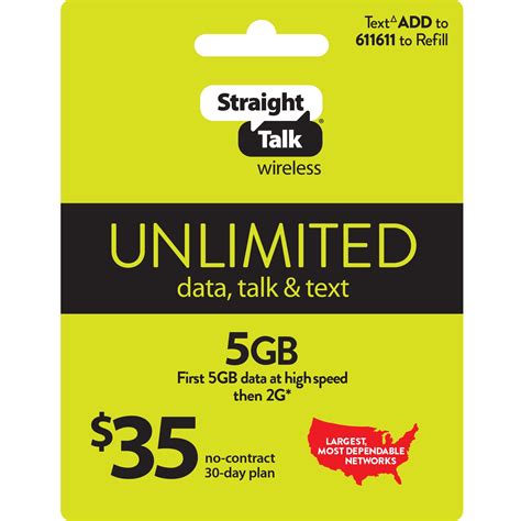 Straight Talk 35 Unlimited 30 Day Prepaid Plan 5Gb Of Data At High Speeds Then 2G E Pin Top