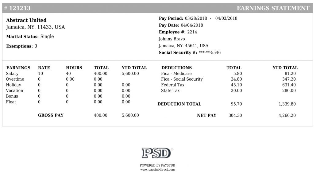 Style 3 Detailed Paystub Pay Stub Direct