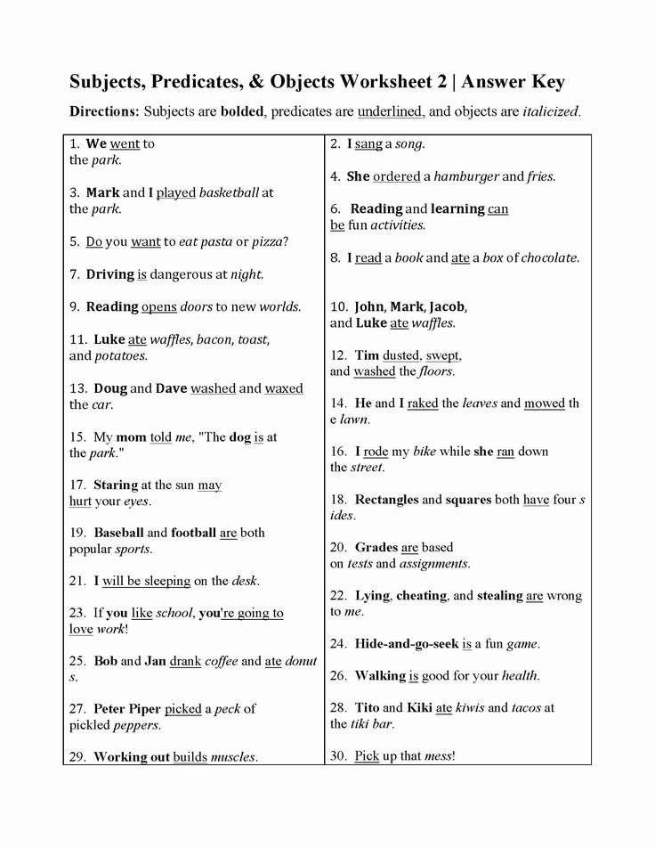 Subject And Predicate Worksheets With Answer Keys By Rachel Lynette