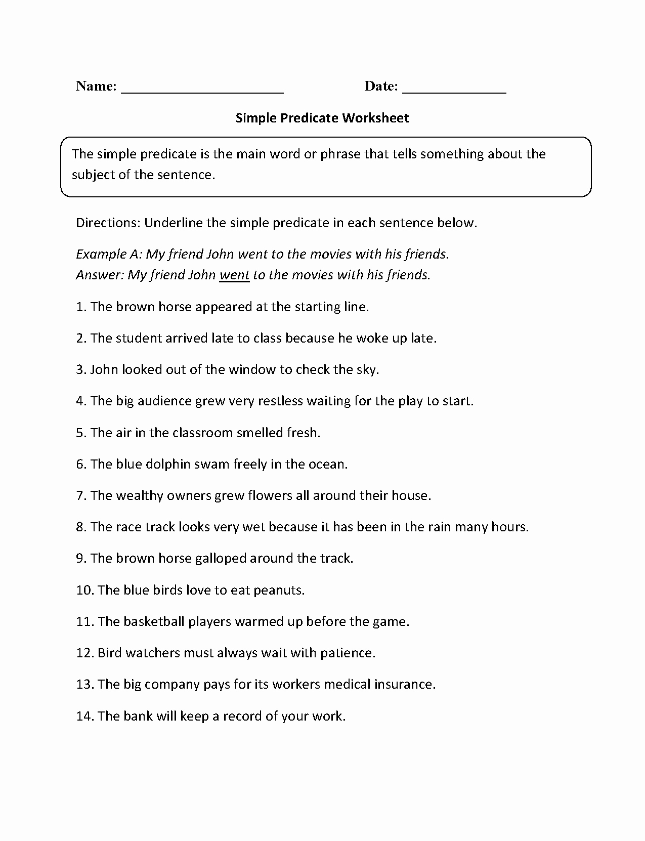 Subject Predicate Worksheet By Teach Simple