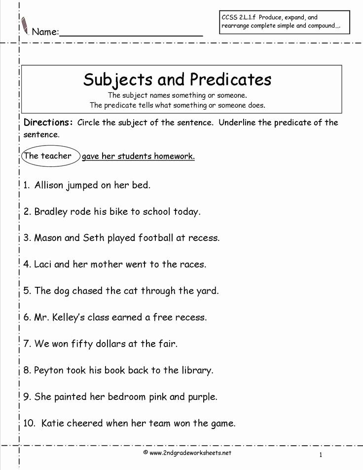 Subject Predicate Worksheet Pdf Wordworksheet Com