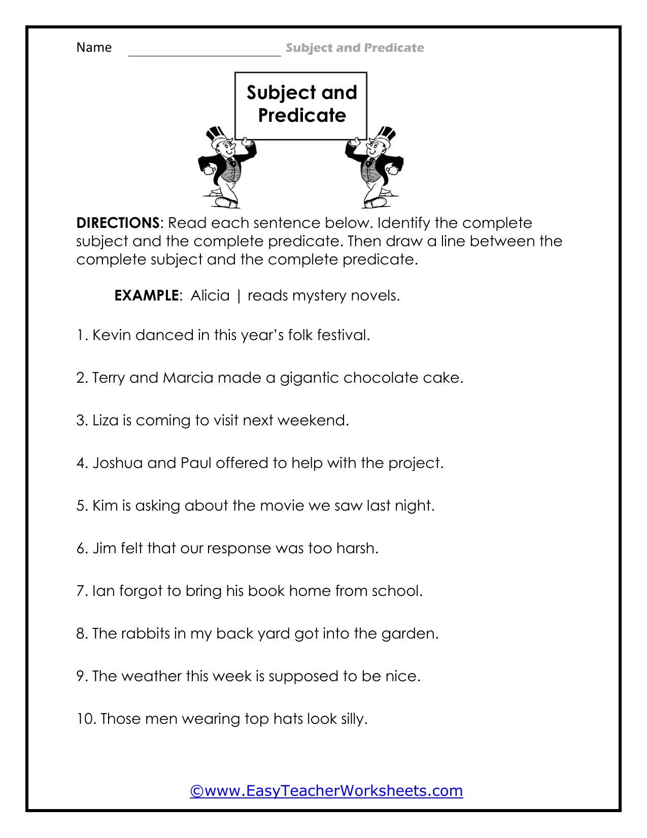 Subjects And Predicates Worksheet Pro Worksheet