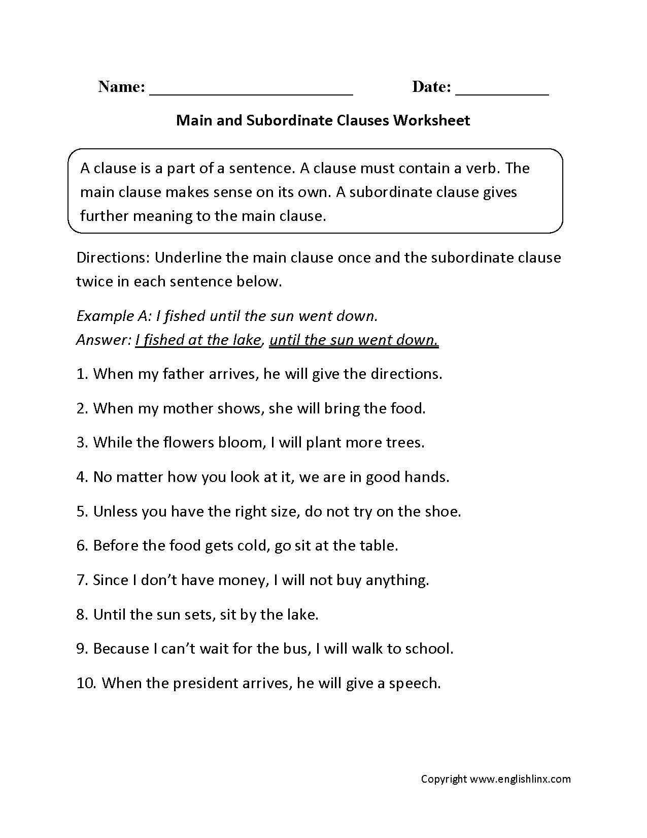 Subordinate Clause Worksheet: Master Your English Skills