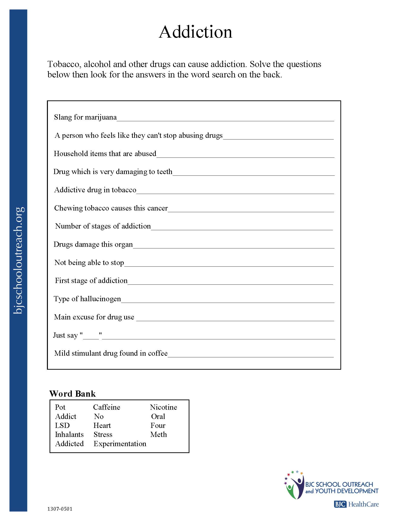 Substance Abuse Worksheets Pdf Db Excel Com