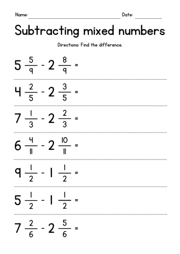 Master Subtracting Mixed Numbers: Like Denominators Worksheet