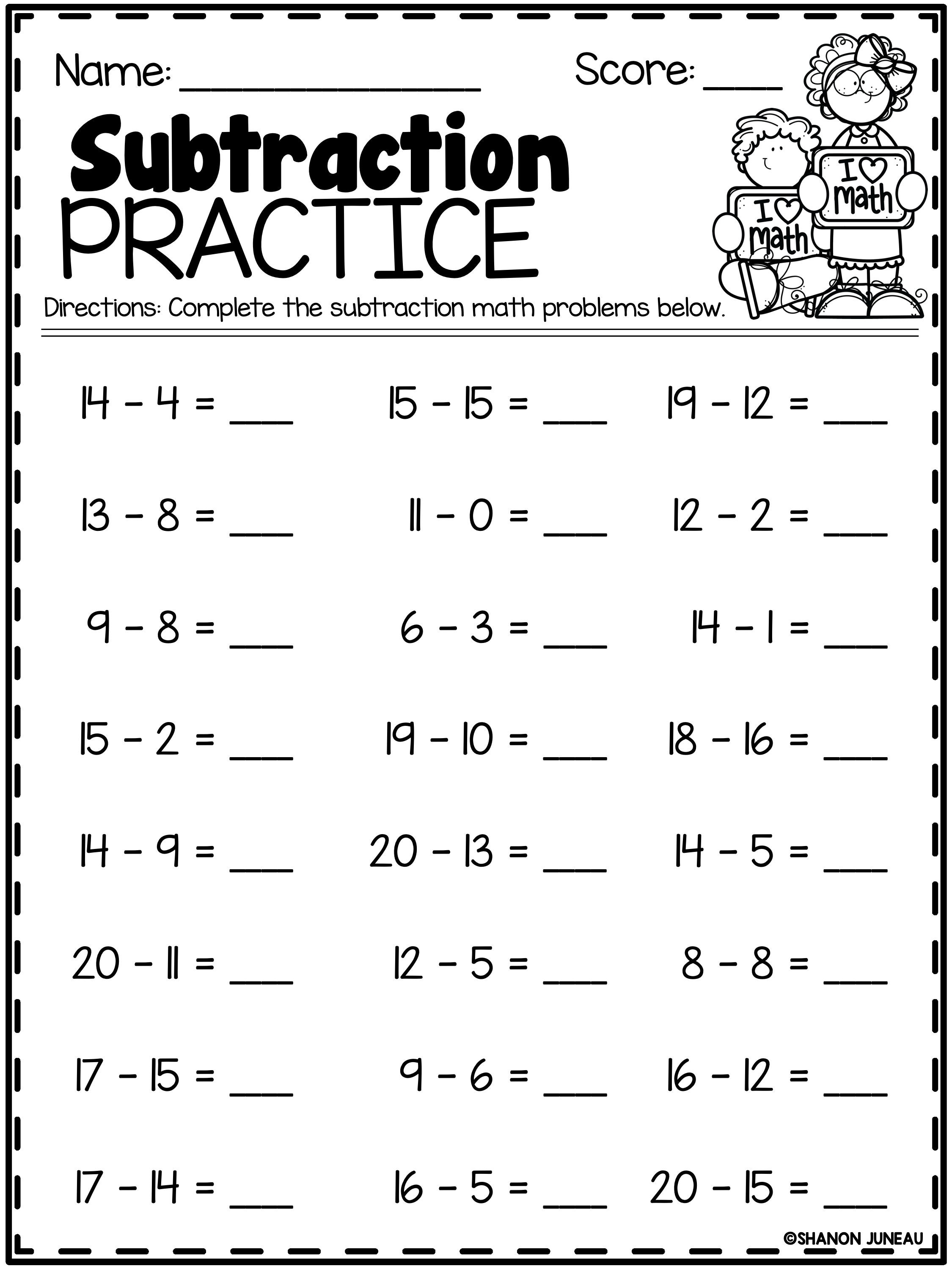 Subtraction 1St Grade Math Worksheets Printable Activity Book