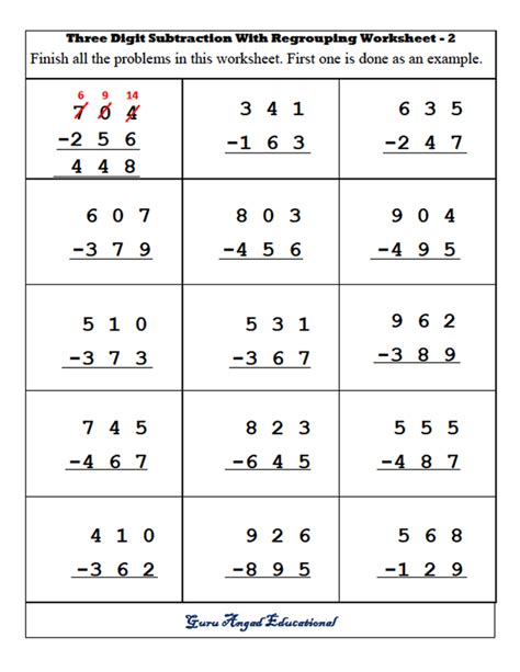 Subtraction Borrowing Worksheets Pdf