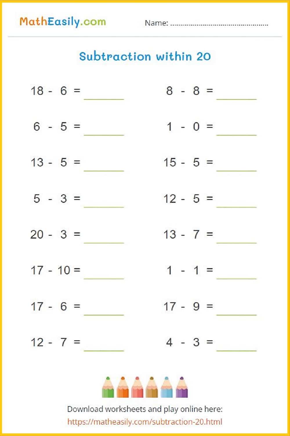 20 Easy Subtraction Worksheets for Fun Learning