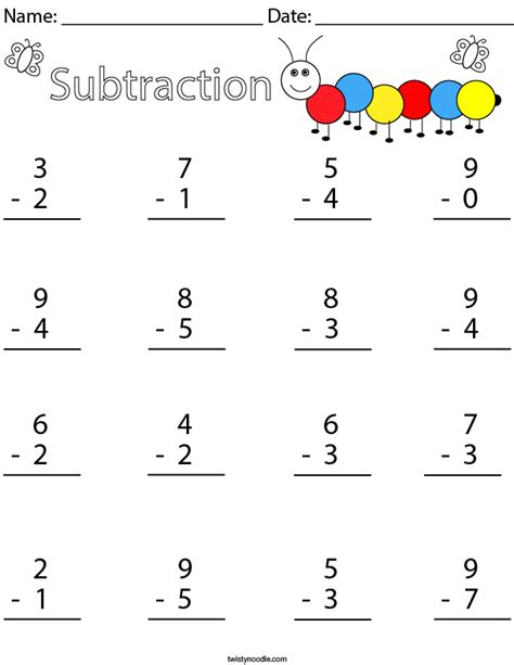 Subtraction Worksheets 1 Digit Numbers