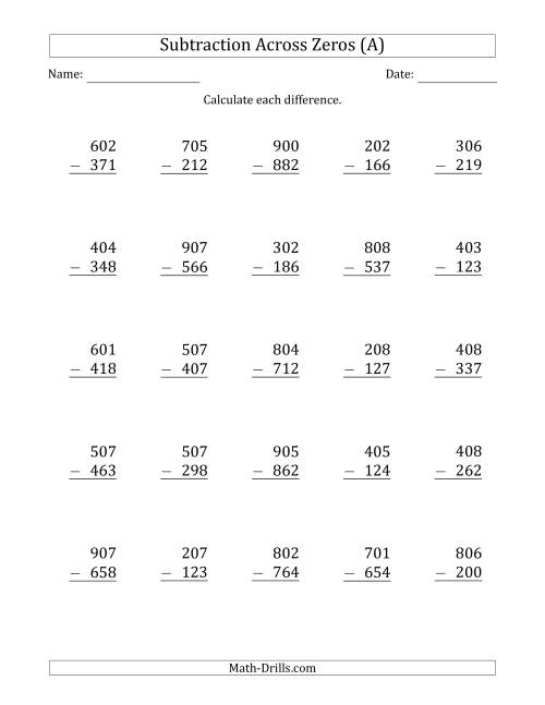 Subtraction Worksheets No Regrouping Across Zero Great Introduction