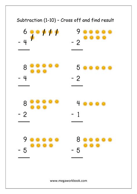 Subtraction Worksheets Subtraction With Pictures Objects Tally Marks To Cross Out