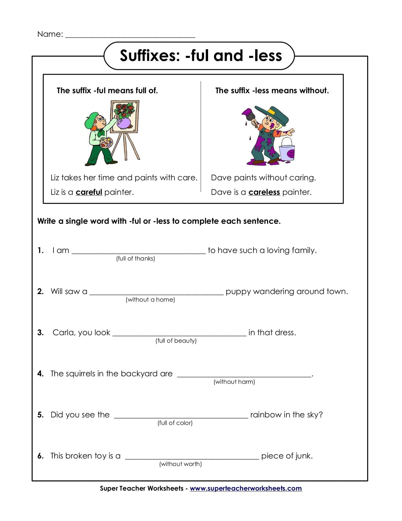 Suffix Ful And Less Worksheet Suffixes Worksheets Prefixes And Suffixes Prefixes