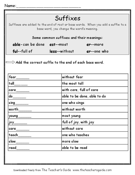 Suffixes Worksheet For 2Nd 4Th Grade Lesson Planet