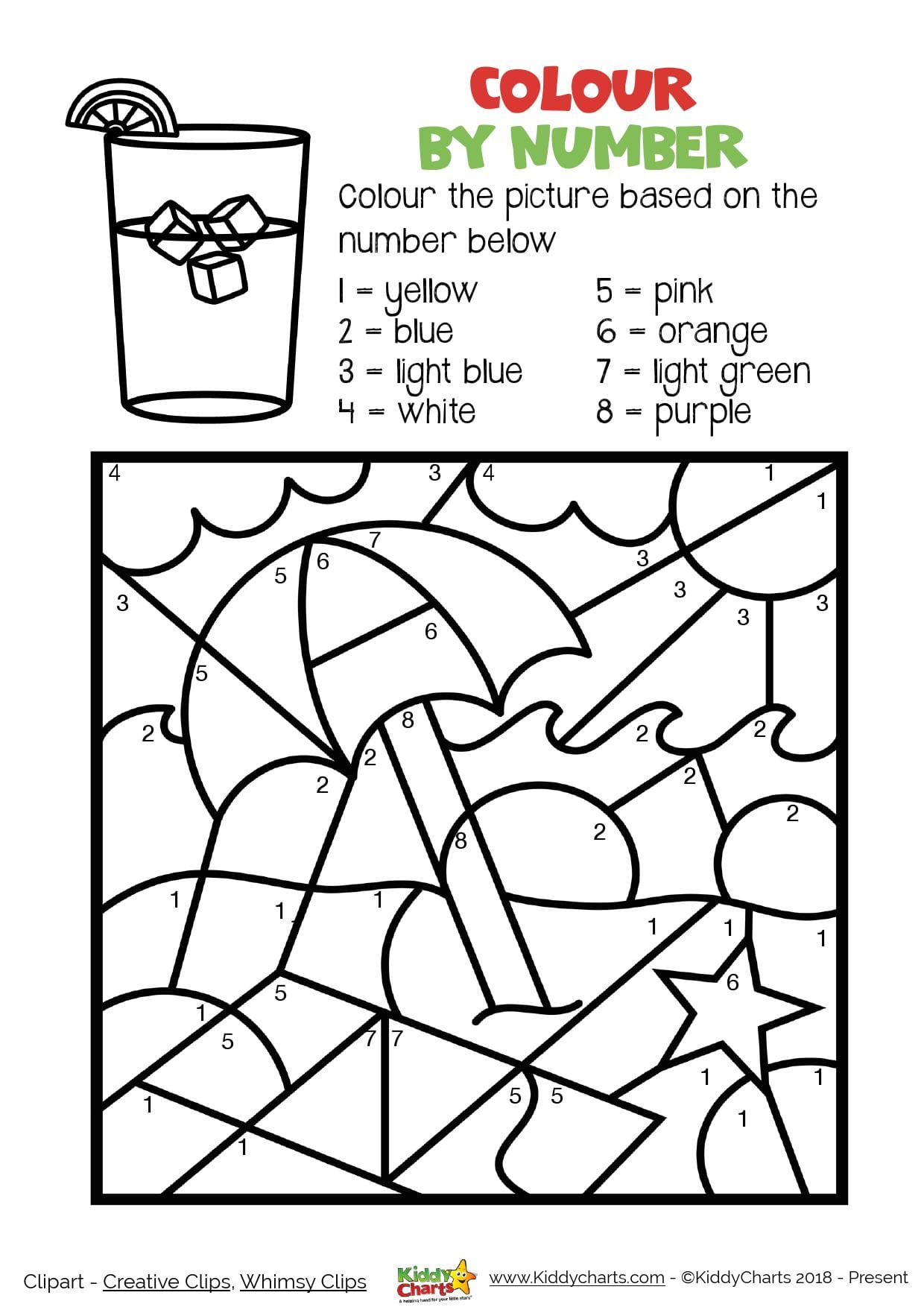 Summer Color By Number Worksheets With Simple Numbers Plus Addition And