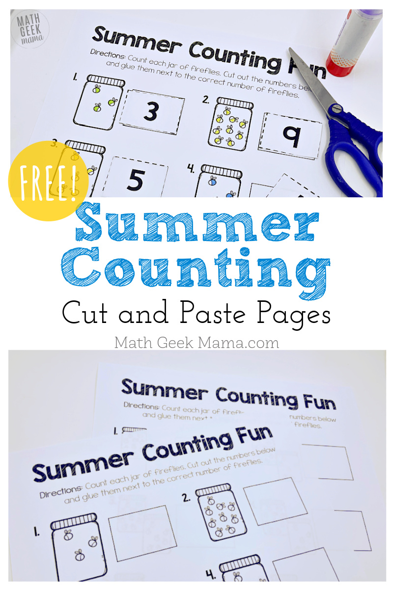 Summer Counting Worksheets Cut Paste Pages Math Geek Mama