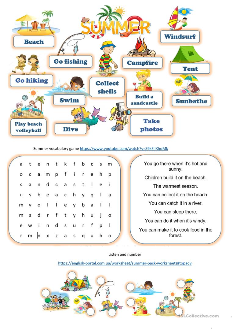 Summer Pack English Esl Worksheets For Distance Learning And Physical